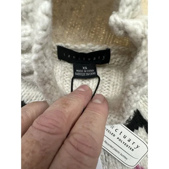 Sanctuary Women’s Tis the Season Fair Isle Mock Neck Sweater Sz XS Oversized - Picture 3 of 8